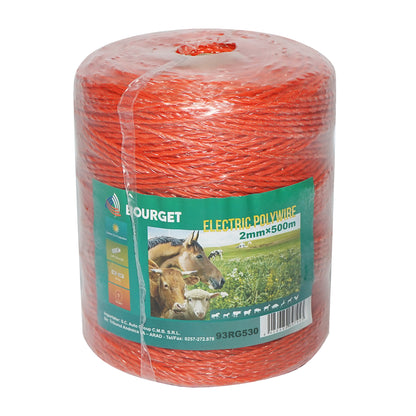 Narancssárga drót orsó fi 2mm 3x0.15mm SS, 500m elektromos kerítés, ellenállás 15 Ohm Bourget