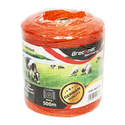 Narancssárga drót orsó fi 2,5 mm 3x0,15 mm SS, 7,4 Ohm/m, 500m elektromos kerítés Breckner Germany