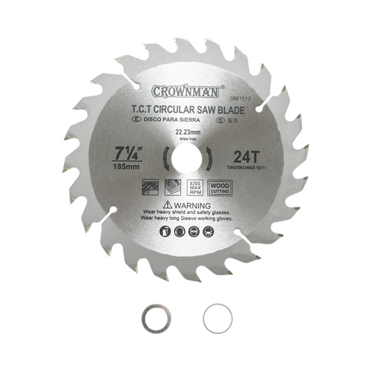 Kör alakú tárcsa fához 185x22.23mm, max. fordulatszám 8200rpm, 24 fog Crownman