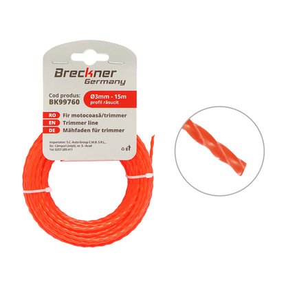 Fűkasza damil, sodort 3mmx15m Breckner Germany