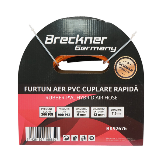 Breckner Germany 7,5m PVC professzionális kompresszoros légtömlő univerzális gyorscsatlakozóval