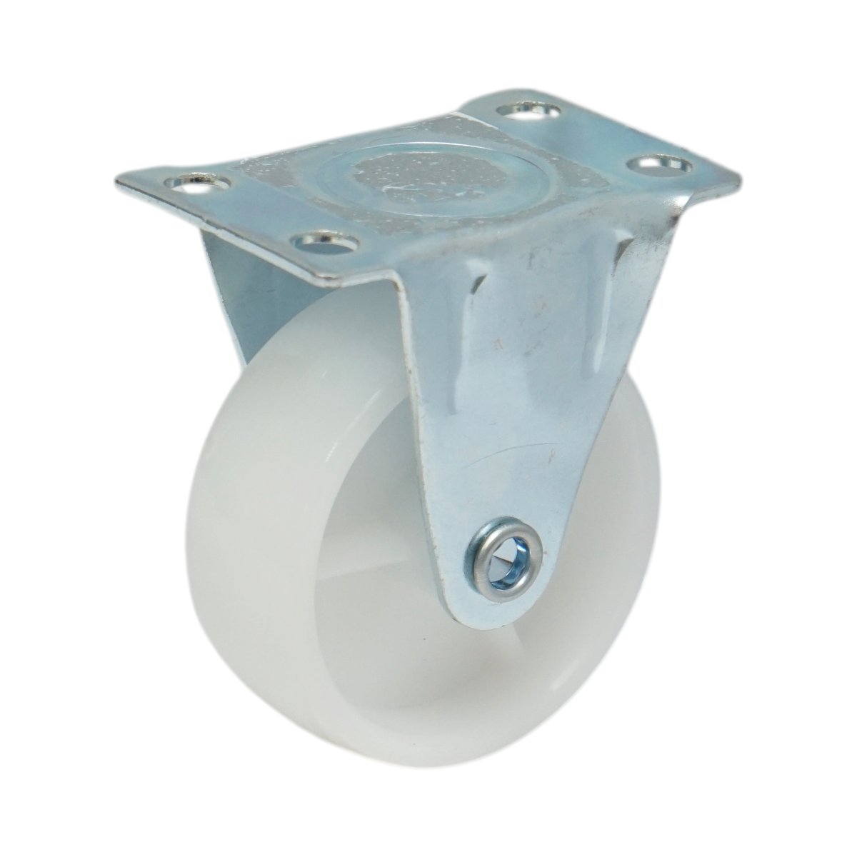 Rögzített kerék 65x23mm fék nélkül, fehér polipropilén, acél lemez 70x44mm 35kg
