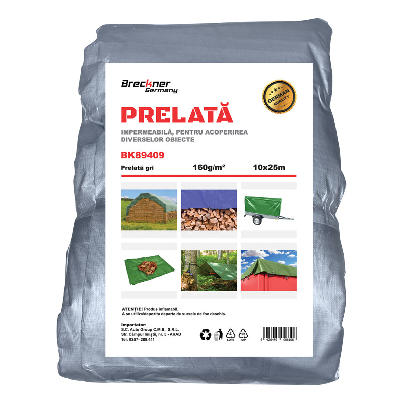 Hálós ponyva 160g/m2 szürke 10x25m Breckner Germany