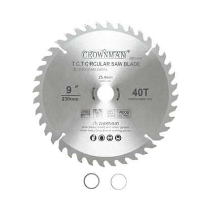 Kör alakú tárcsa fához 230x25,4mm, max. fordulatszám 6600rpm, 40 fog Crownman