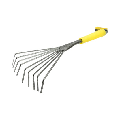 Crownman kerti fésű, kézi lombseprű 9 rugalmas fogakkal szénacélból 145x350mm, ergonomikus PP nyéllel