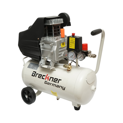 24 literes légkompresszor, motor teljesítménye 1,5 kW/2 LE, maximális nyomás 8 bar, levegőbeömlési térfogat 184 l/perc Breckner Germany