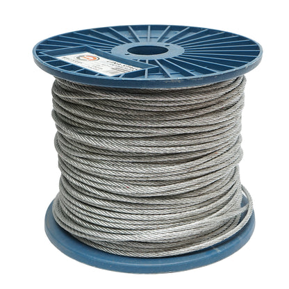 4 mm-es horganyzott acélkábel, 6x7 szál, maximális terhelés 940 kg, súly 8,4 kg, 150 m/tekercs