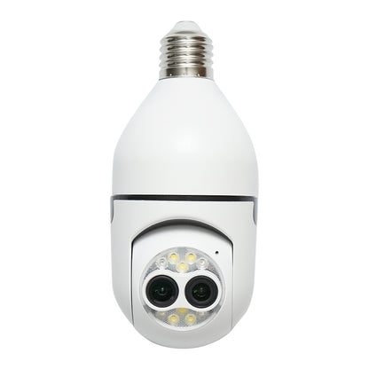 Intelligens izzó PTZ, WIFI 2.4G 1080P, E27 izzó kettős lencsés megfigyelő kamera mozgásérzékelővel, emberérzékeléssel és iCSee alkalmazással.