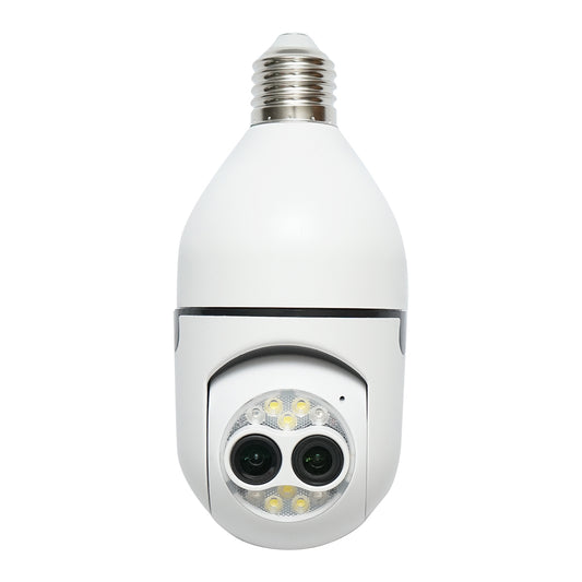 Intelligens izzó PTZ, WIFI 2.4G 1080P, E27 izzó kettős lencsés megfigyelő kamera mozgásérzékelővel, emberérzékeléssel és iCSee alkalmazással.