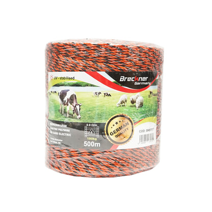 Narancs-fekete huzalszálak 3,5mm 6x0,25mm SS, 0,9 Ohm/m, 500m elektromos kerítés Breckner Germany