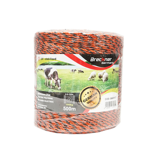 Narancs-fekete huzalszálak 3,5mm 6x0,25mm SS, 0,9 Ohm/m, 500m elektromos kerítés Breckner Germany
