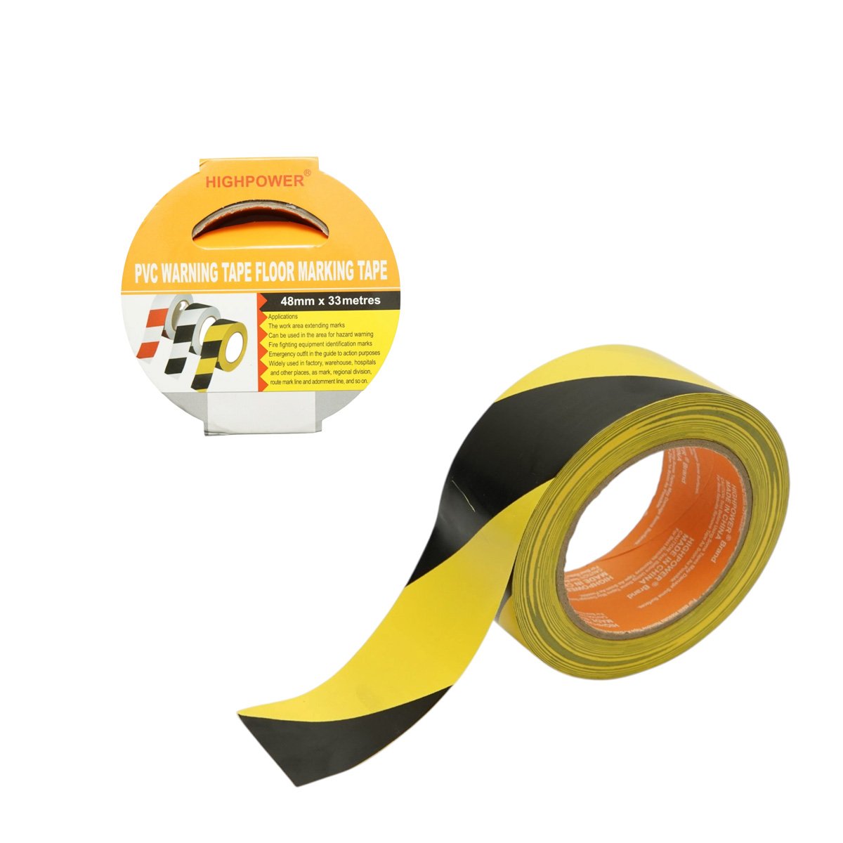 HighPower PVC sárga-fekete figyelmeztető és jelölő padlószalag 48mm x 33m