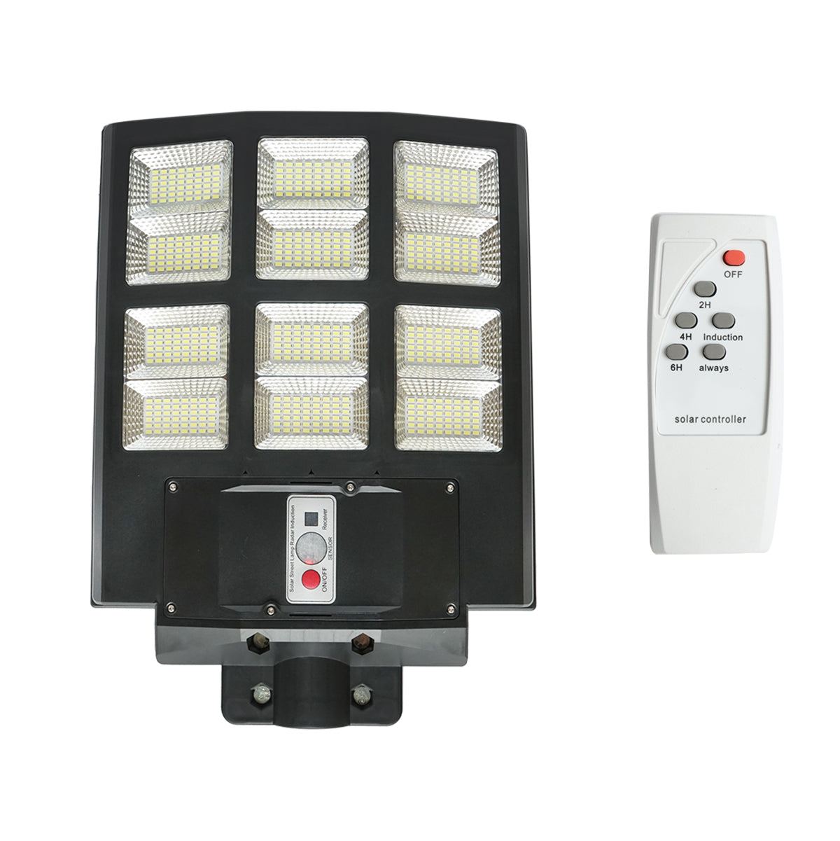 Napelemes LED lámpa 600W 18W-os napelemmel, LiFePO4 akkumulátor 3.2V/15Ah, 6500K, 2090lm, mozgásérzékelő, távirányító IP65 Breckner Germany