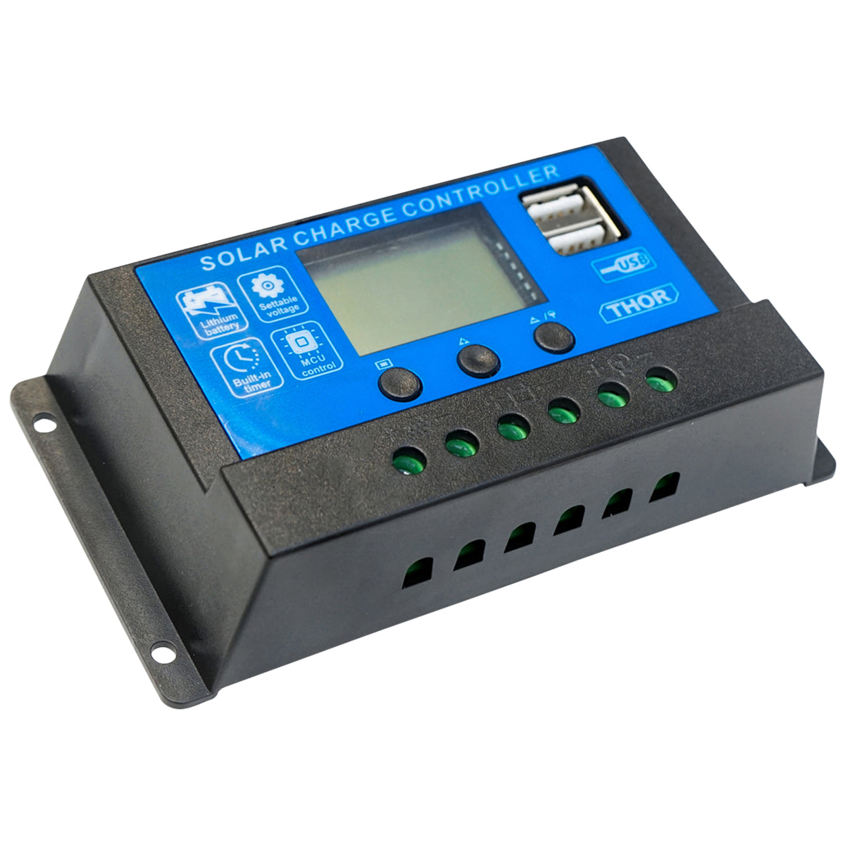 Feszültségszabályozó napelemhez 10A 12V/24V 2X USB port