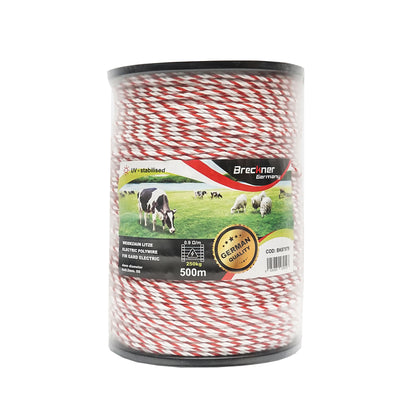 Fehér-fehér-piros drót tekercs 4mm 6x0.2mm SS, 0.9Ohm/m, 500m elektromos kerítés Breckner Germany