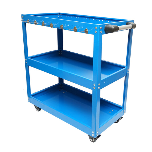 Kerekes fém kocsi 3 polccal és szerszámtartókkal 660x360x730mm