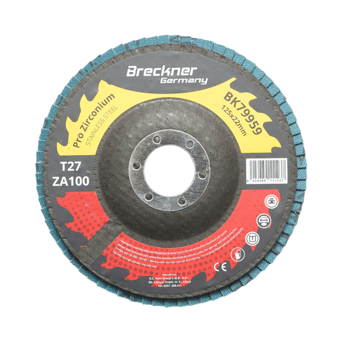 Cirkónium-dioxid csiszolókorong T27 ZA100, 125x22mm fém és rozsdamentes acél csiszolásához/polírozásához Breckner Germany