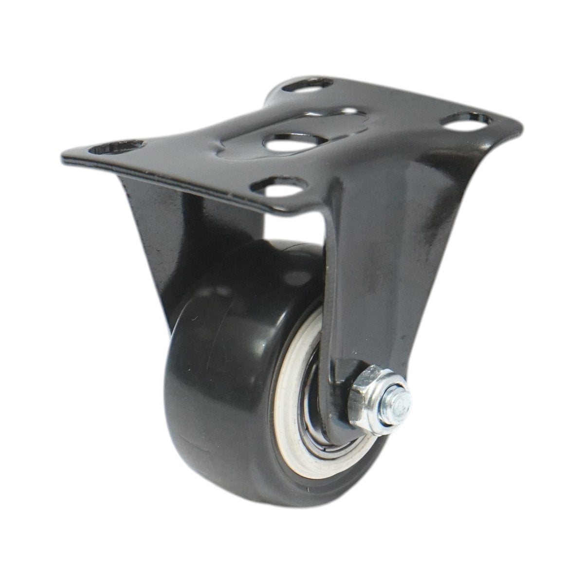 Rögzített kerék 42x21mm fék nélkül, fekete PVC, acél lemez 60x43mm 30kg