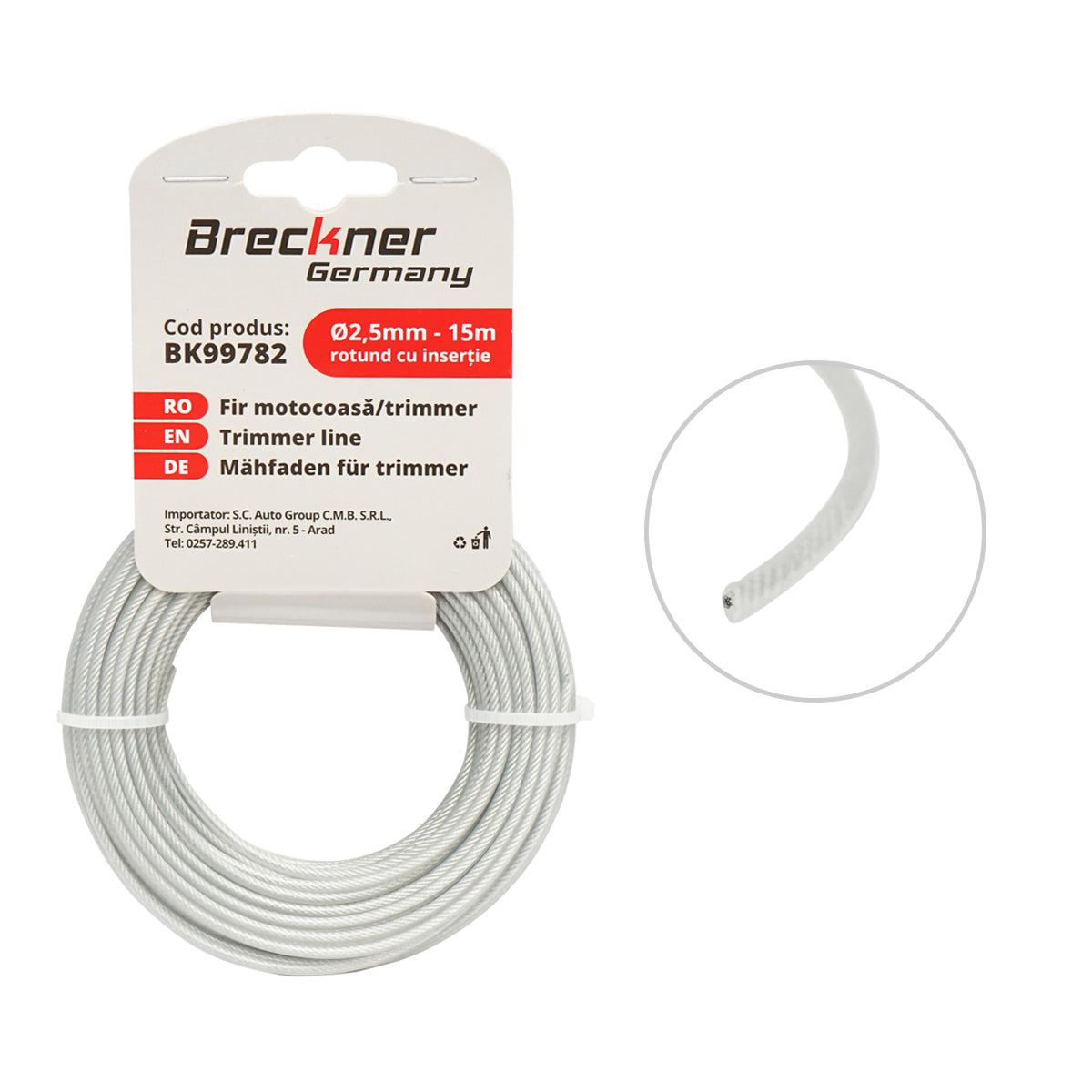 Fűkasza damil, kerek, fém betéttel 2.5mmx15m Breckner Germany