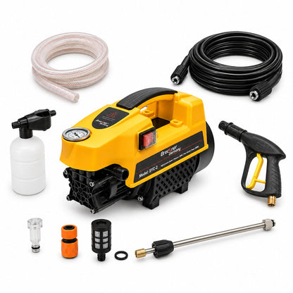 Magasnyomású mosó, sterimo 800W, 220V, 40 bar, 5 L/min vízáramlás pisztollyal, habtartály és 7m tömlővel Breckner Germany