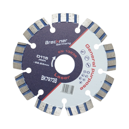 Turbo szegmentált gyémántkorong 115x22.23mm, szegmens 10mm vasbetonhoz, kemény kőhöz, burkolókhoz Breckner Germany
