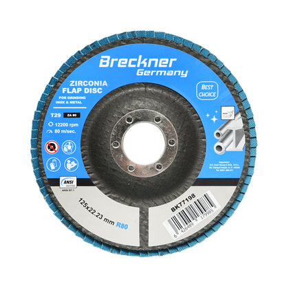 Cirkónium-dioxid csiszolókorong fémek vágásához és polírozásához, rozsdamentes acél P80, 125mm Breckner Germany
