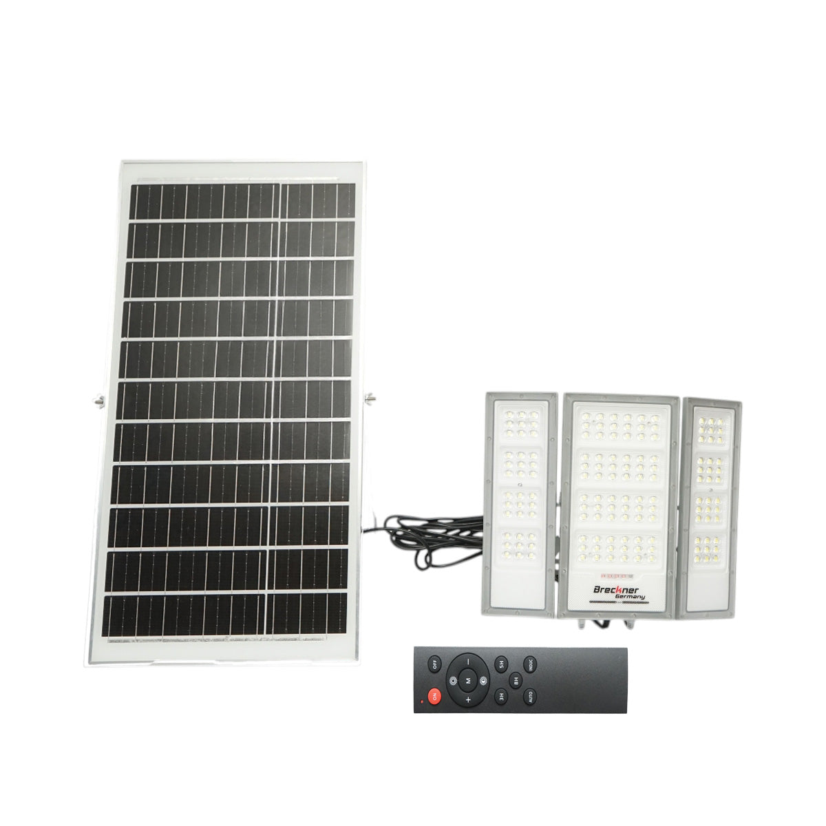 LED lámpa 2400lm, 6500K napelemes panellel 40W, LiFePO4 3.2V/30Ah akkumulátor, mozgásérzékelő és távirányító IP66 Breckner Germany