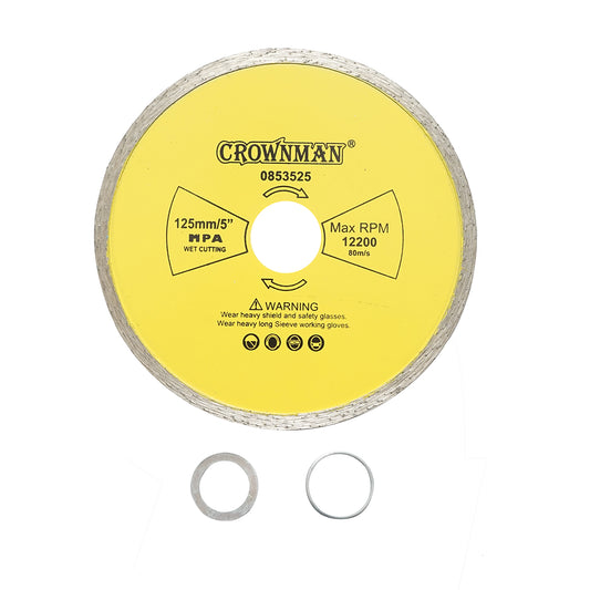 Folyamatos gyémánt vágótárcsa 125x22.23mm, max. fordulatszám 12200rpm, nedves vágás kőhöz, kerámia, gránit, homokkő, márvány Crownman