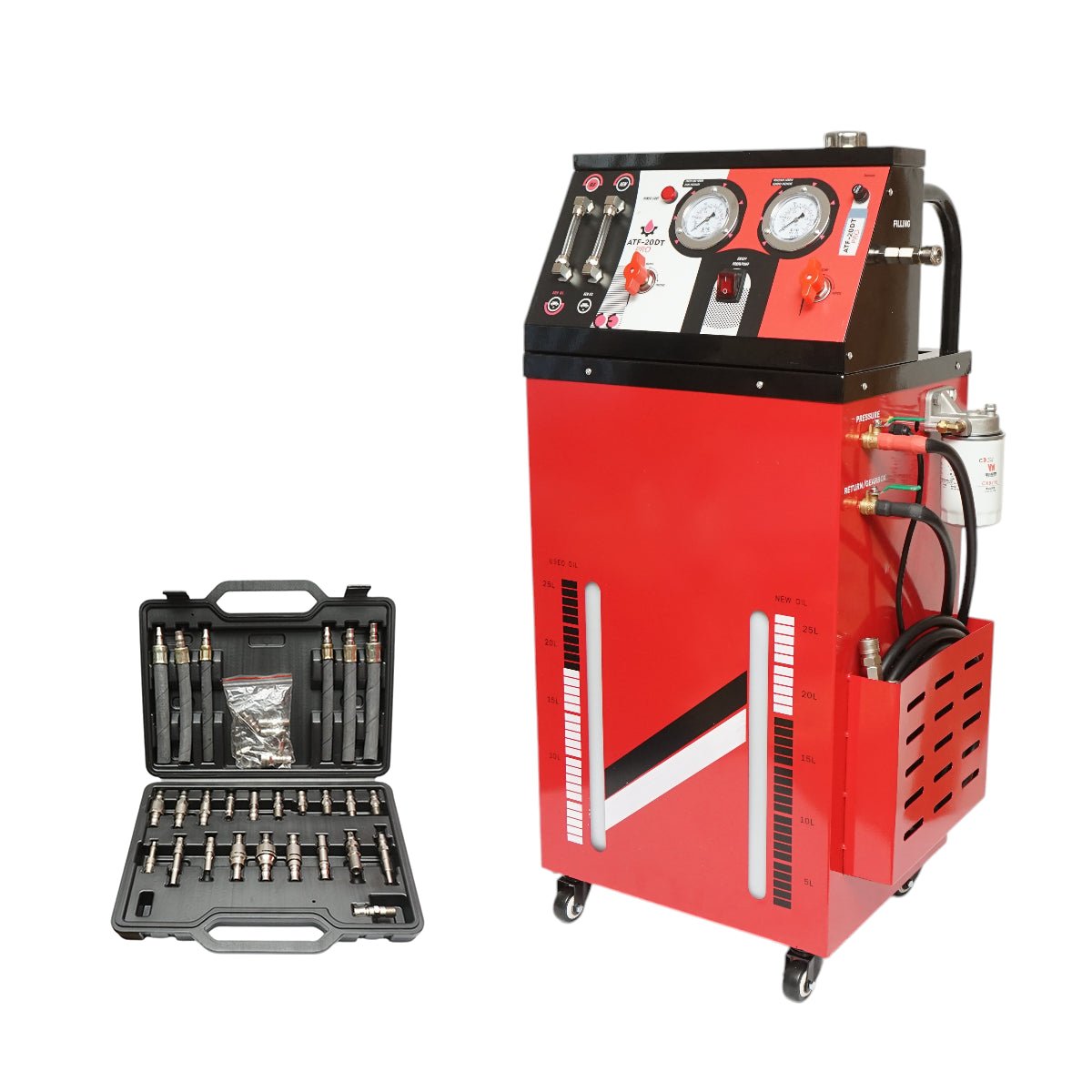 220 V-os automatikus olajcserélő gép, dupla tartály 25 l, max. nyomás 10 bar