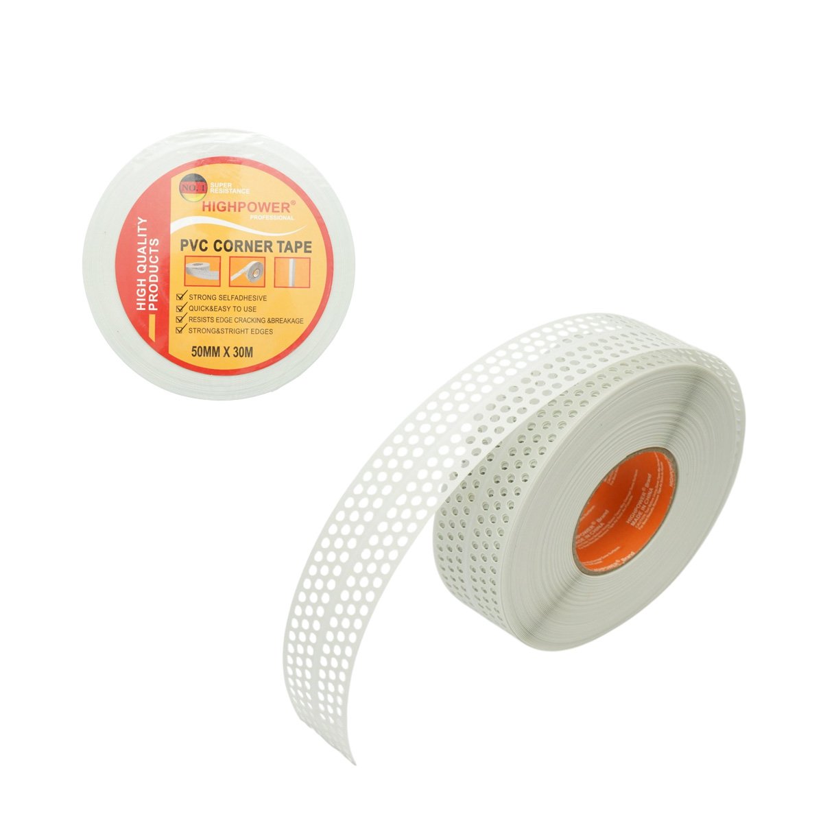 Sarokvédő szalag gipszkartónhoz 50mm x 30m PVC perforált öntapadós HighPower