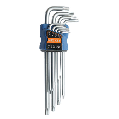 9 darab Torx T10-T50 (1,5-10 mm) hosszú karú T10-T50 dugókulcsos kulcskészlet Cr-V gömbfejjel