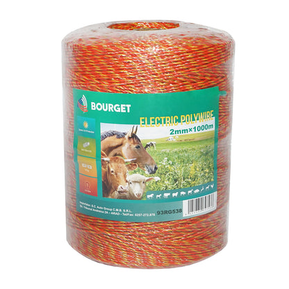 Sárga-piros drót 2mm 6x0.16mm SS, 1000m elektromos kerítés, ellenállás 5.5 Ohm Bourget