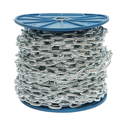 Galvanizált lánc 4.7x19x17mm DIN5685A 30m/tekercs műanyag dob