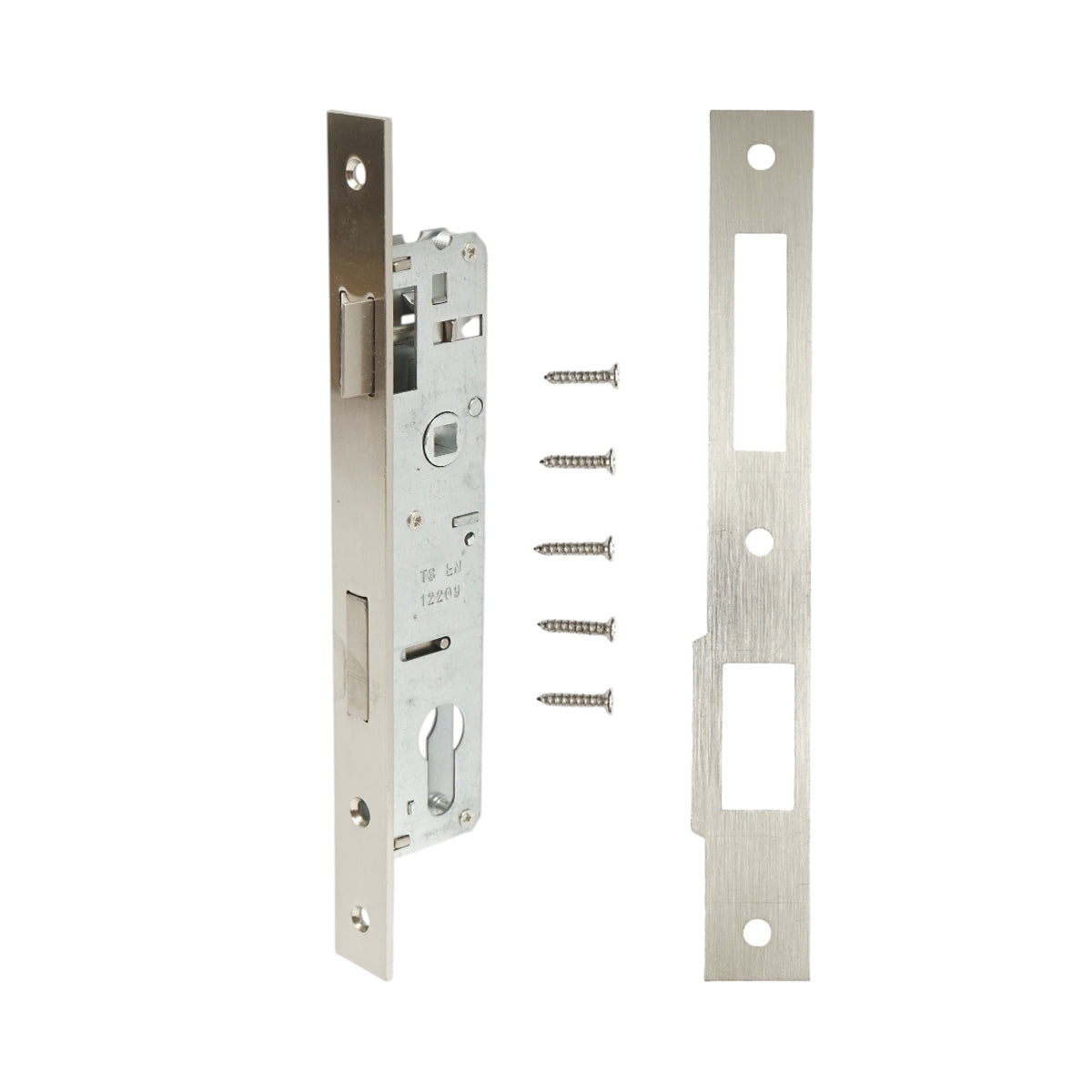 Beépített ajtózár nyelvvel 38x174mm, előlap 23x240mm, szatén nikkel, csavarok mellékelve