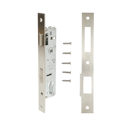 Beépített ajtózár nyelvvel 38x174mm, előlap 23x240mm, szatén nikkel, csavarok mellékelve