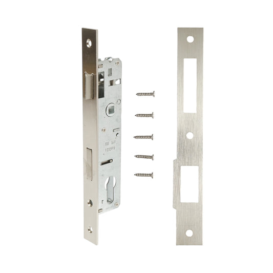 Beépített ajtózár nyelvvel 38x174mm, előlap 23x240mm, szatén nikkel, csavarok mellékelve