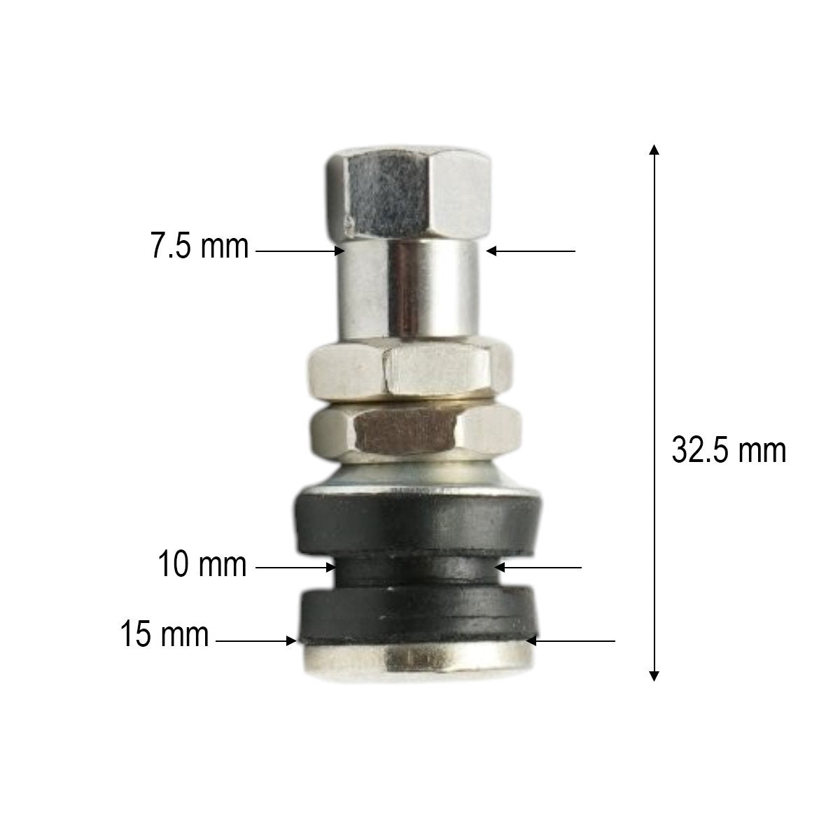 Tubeless kerékcsap fém króm 32.5mm VAMD161 32.5mm motorkerékpárokhoz, robogókhoz és elektromos rollerekhez
