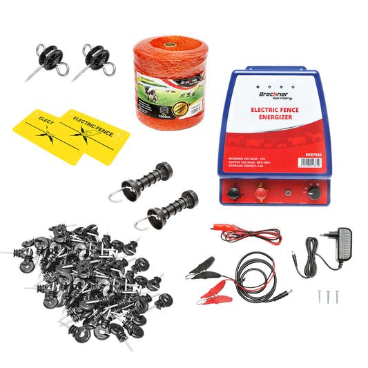 Komplett készlet elektromos kerítés 12/220V, 3,5 Joule vezeték hossza 1000m, 100 szigetelő Breckner Germany