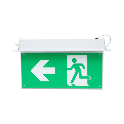 EXIT LED vészjelzés lámpa 220V, 3W, Li-ion 1800mAh akkumulátor, beépített szerelés, 3 órás üzemidő IP20
