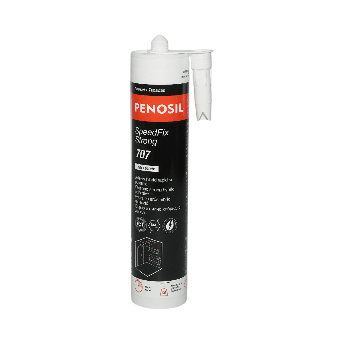 Fehér hibrid multifunkciós ragasztó díszlécek, dekorációs panelek rögzítéséhez 280ml SpeedFix Strong 707 Penosil SpeedFix Strong 707