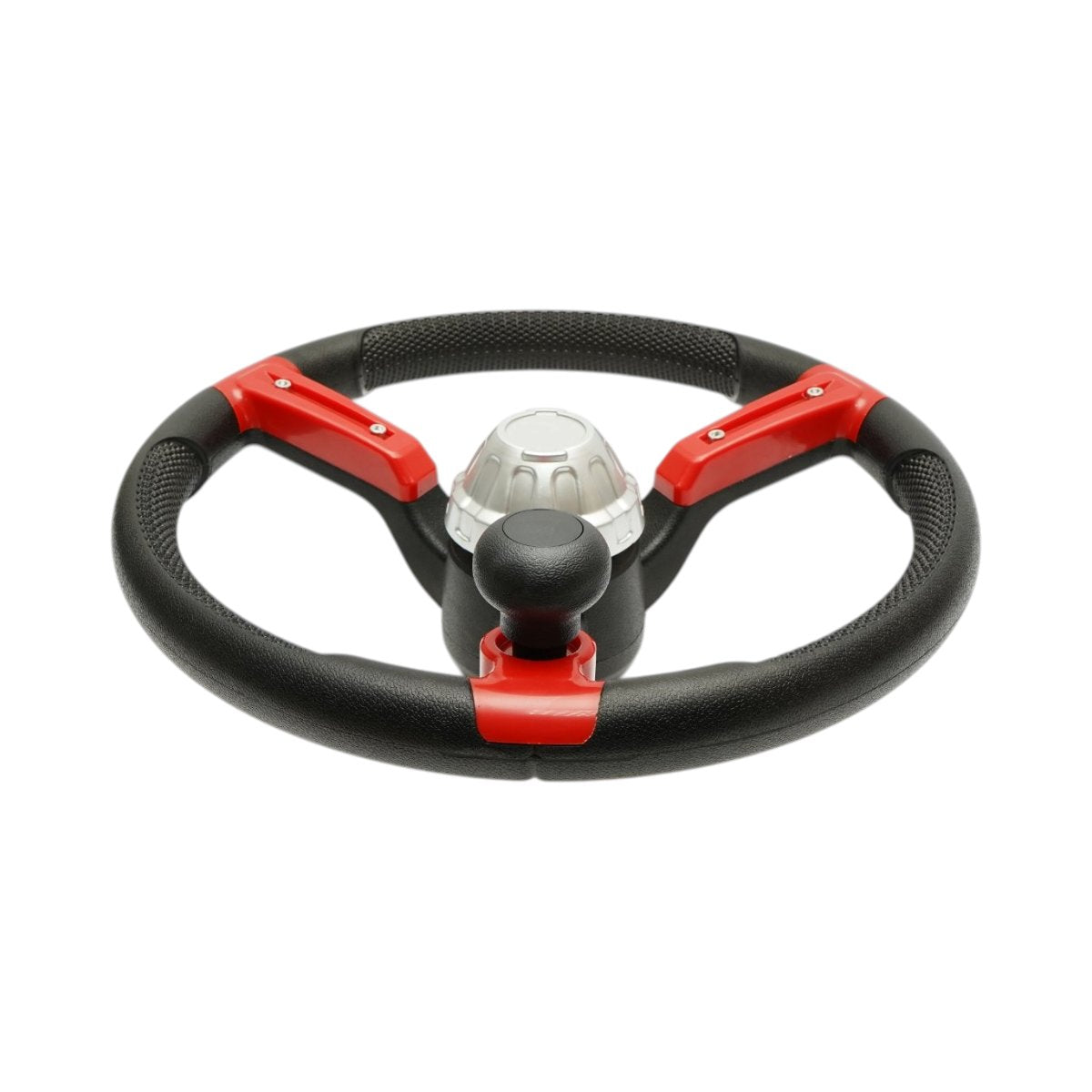 Breckner Germany univerzális traktor kormány 390mm, 25mm rögzítés Z=24, 360 fokos forgó fogantyú, piros-fekete