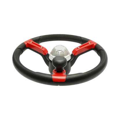 Breckner Germany univerzális traktor kormány 390mm, 25mm rögzítés Z=24, 360 fokos forgó fogantyú, piros-fekete