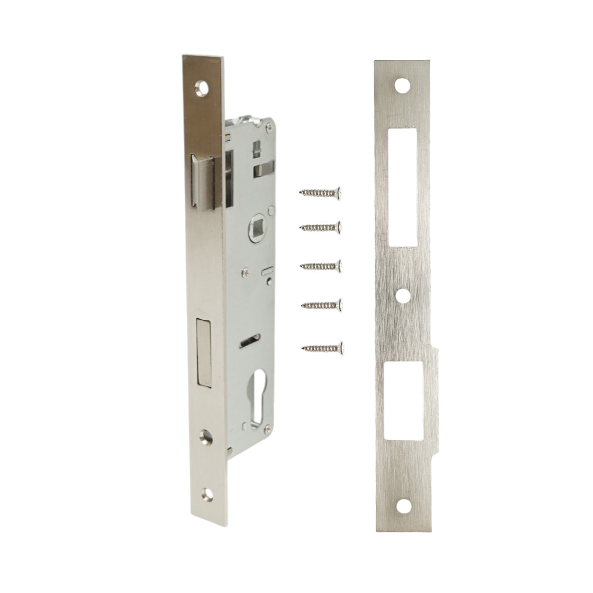Beépített ajtózár nyelvvel 48x174mm, előlap 23x240mm, szatén nikkel, csavarok mellékelve