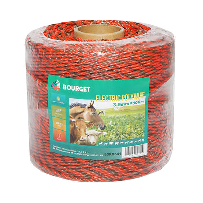 Narancs-fekete drót 3.5mm 6x0.25mm SS, 500m elektromos kerítés, ellenállás 0.9 Ohm Bourget
