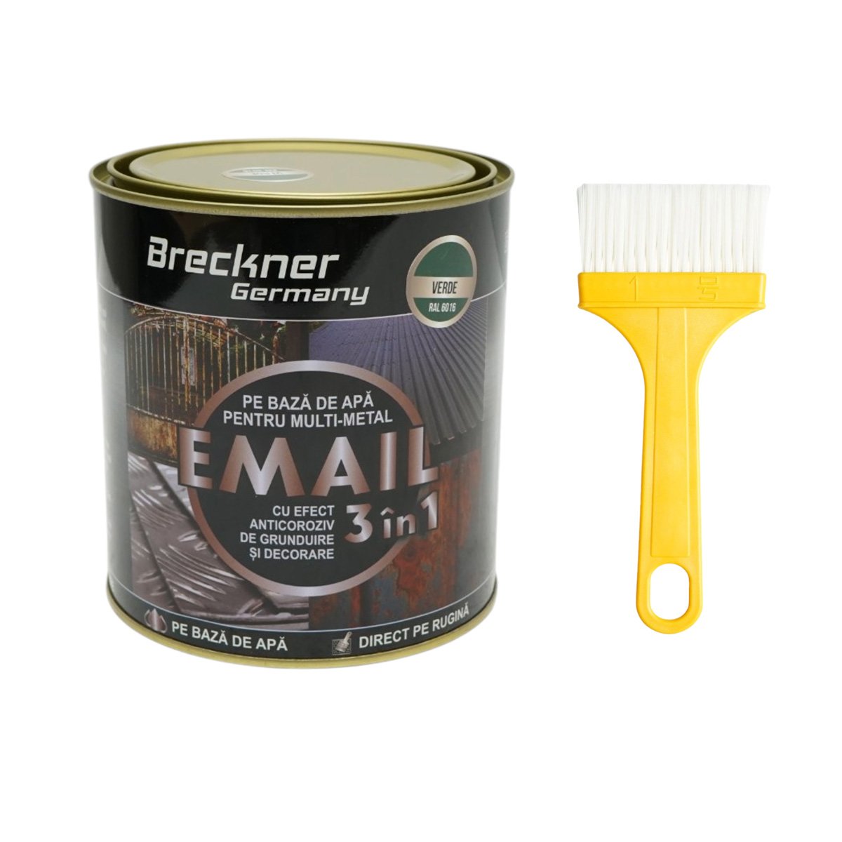 Vopsea email anticoroziva 3 in 1 zöld RAL 6016 fémhez 750g, közvetlenül a rozsdára, vízalapú Breckner Germany