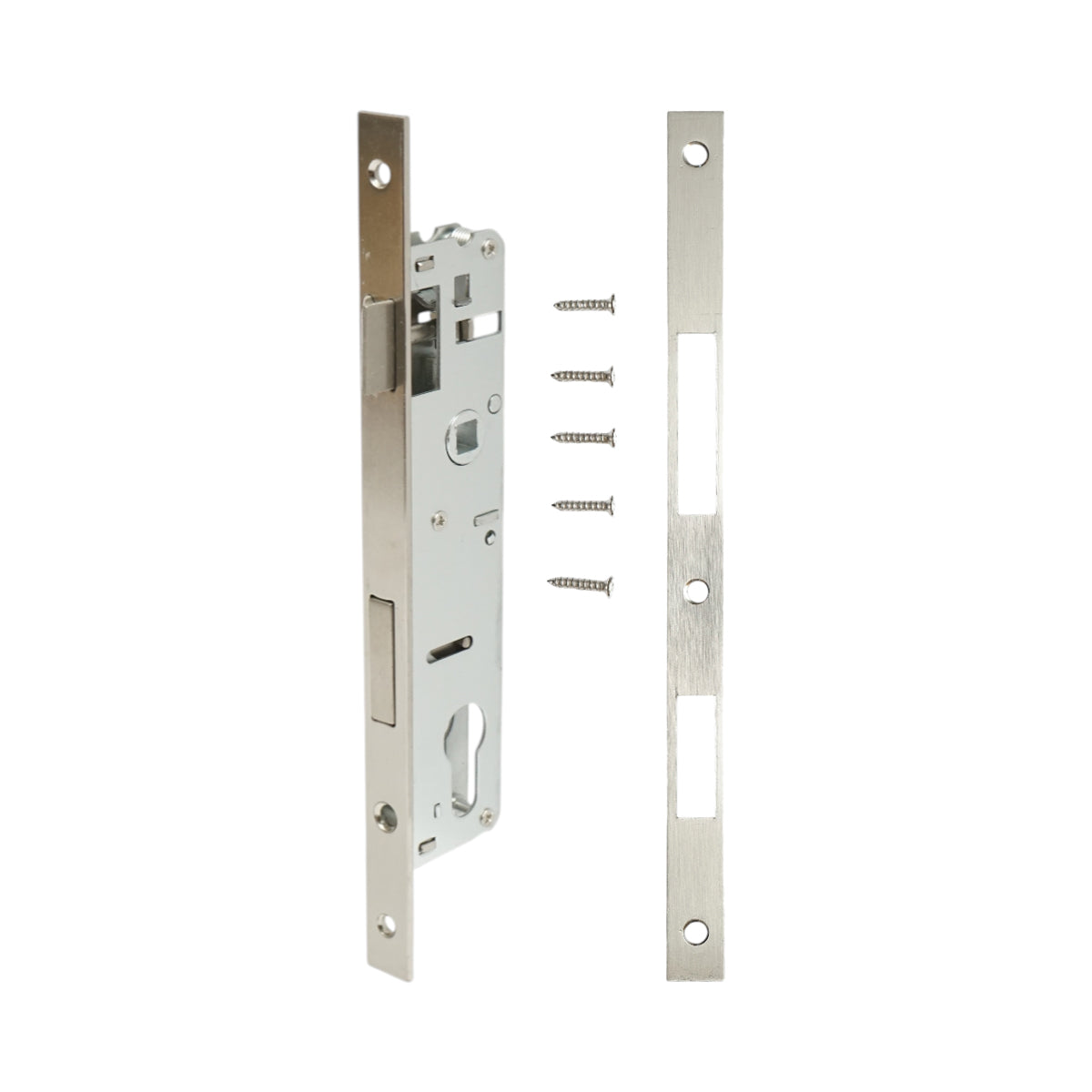 Beépített ajtózár nyelvvel 38x174mm, előlap 16x240mm, szatén nikkel, csavarok mellékelve