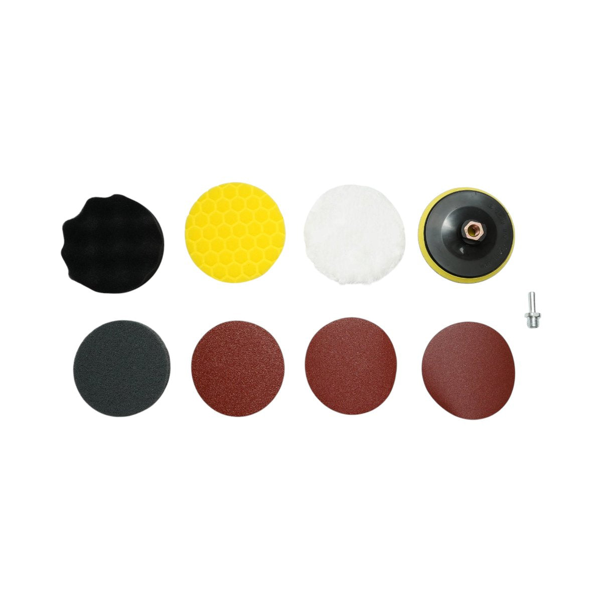 125mm csiszolási és polírozási készlet Velcro, polírozó szivacs, gyapjú pad, csiszolópad, csiszolókorongok P80, P120, P180, M14 adapter szöglcsiszolóhoz és fúrógéphez 9 részes Breckner Germany