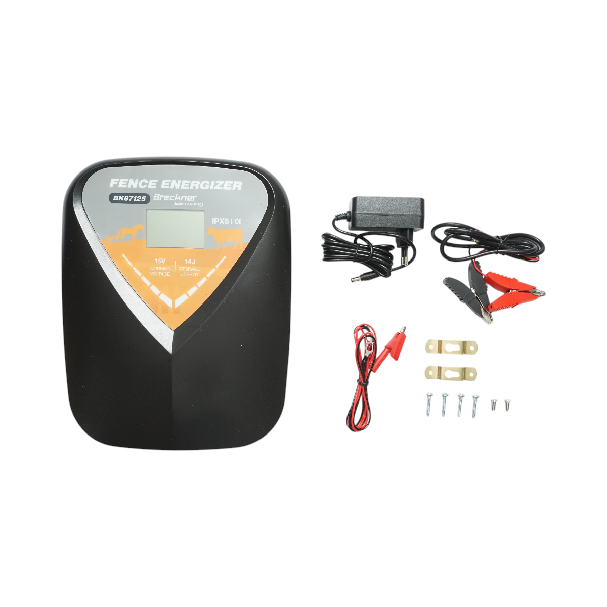 Impulzusgenerátor készülék 14 Joule, 12V/220V, 140 km LCD kijelzővel villanykerítéshez IPX6 Breckner Germany