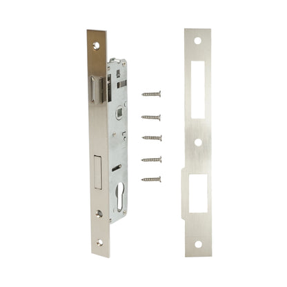 Beépített ajtózár nyelvvel 43x174mm, előlap 23x240mm, szatén nikkel, csavarok mellékelve