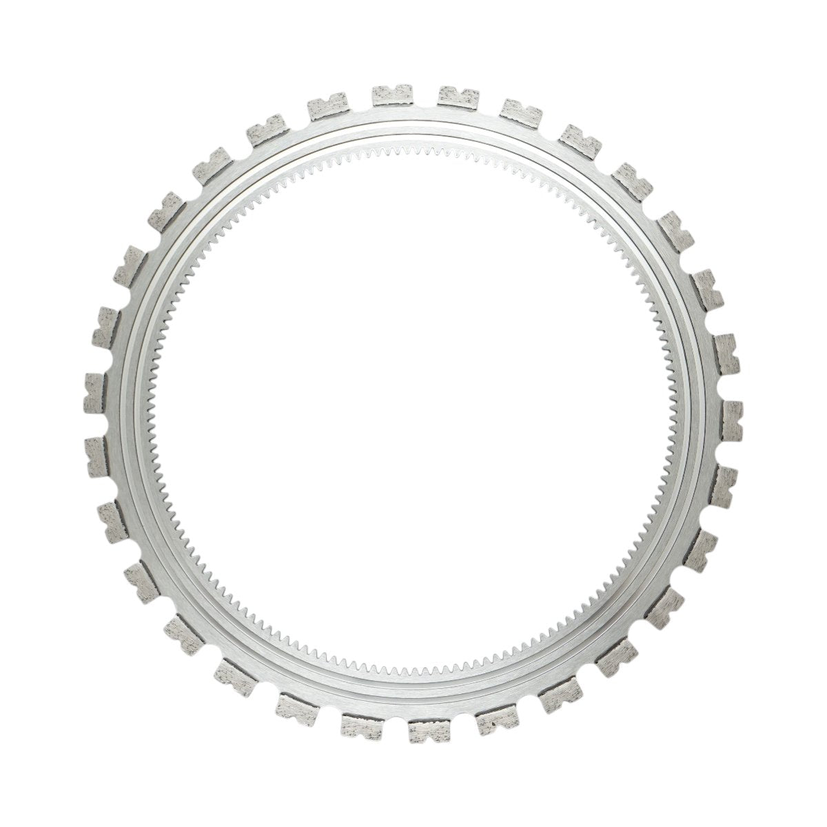 Disc inelar diamantat segmentat 410mm, 30 dinti, caneluri interioare antrenare pentru masina de taiat beton Breckner Germany